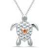 Diamond Accent Sea Turtle Pendant In Sterling Silver And 14 Rose Gold
