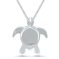 Diamond Accent Sea Turtle Pendant In Sterling Silver And 14 Rose Gold