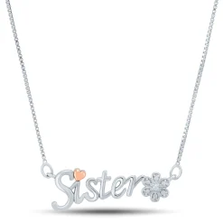 Diamond Accent Sister Necklace In Sterling Silver And 14K Rose Gold