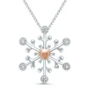 Diamond Accent Snowflake Pendant In Sterling Silver And 14K Rose Gold