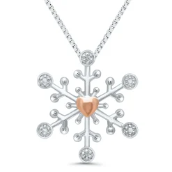 Diamond Accent Snowflake Pendant In Sterling Silver And 14K Rose Gold