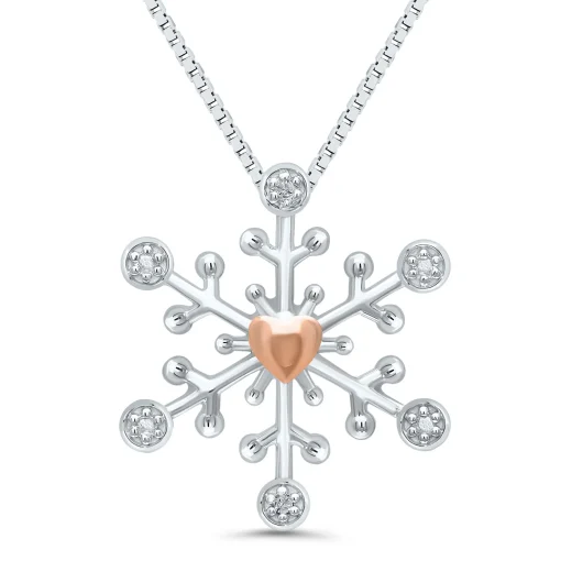 Diamond Accent Snowflake Pendant In Sterling Silver And 14K Rose Gold