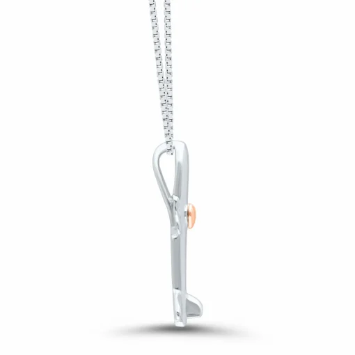 Diamond Airplane Pendant In Sterling Silver & 14K Rose Gold