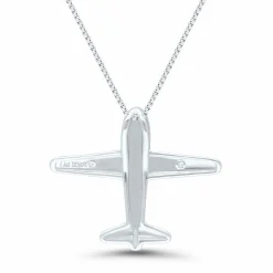 Diamond Airplane Pendant In Sterling Silver & 14K Rose Gold