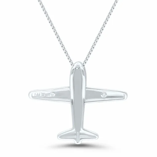 Diamond Airplane Pendant In Sterling Silver & 14K Rose Gold