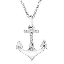 Diamond Anchor Pendant In Sterling Silver