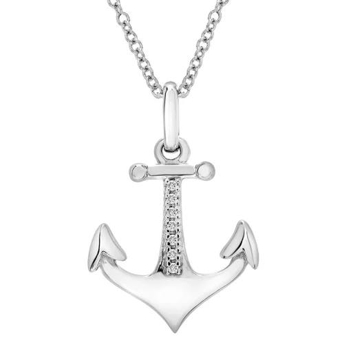 Diamond Anchor Pendant In Sterling Silver