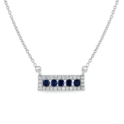 Diamond And Blue Sapphire Bar Pendant In 14K White Gold (1/7 Ct. Tw.)