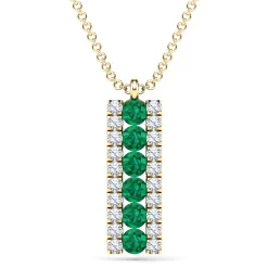 Diamond And Emerald Bar Pendant In 14K Yellow Gold (1/10 Ct. Tw.)