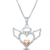 Diamond Angel Pendant With Heart In Sterling Silver & 14K Rose Gold