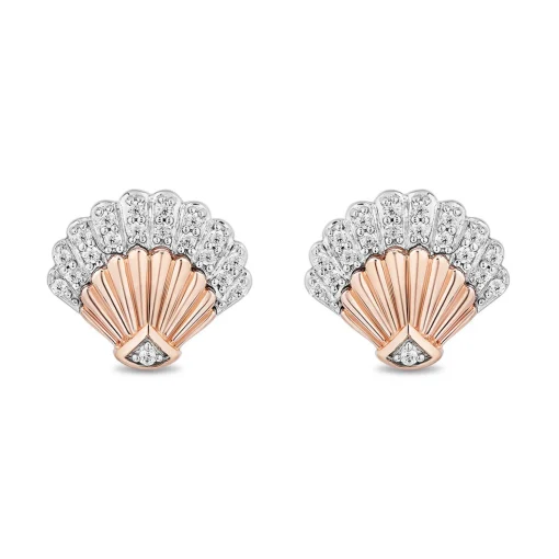 Diamond Ariel Shell Stud Earrings In Sterling Silver & 10K Rose Gold (1/8 Ct. Tw.)