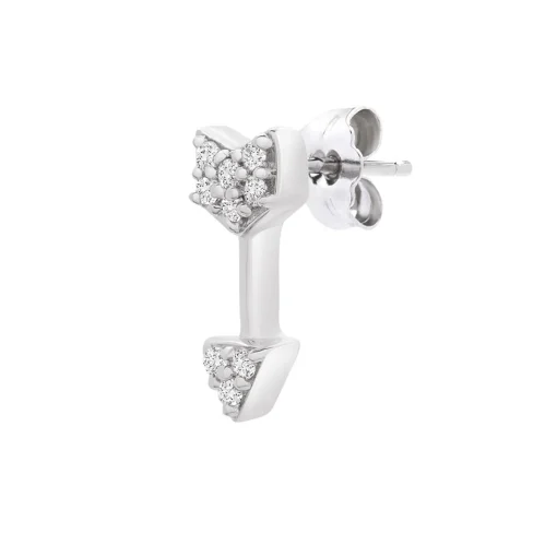 Diamond Arrow Single Stud Earring In 10K White Gold