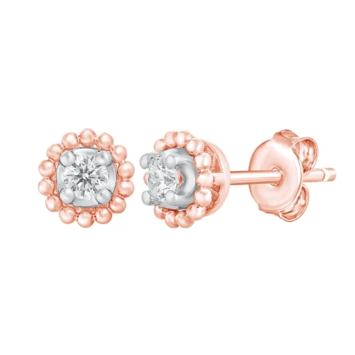 Diamond Beaded Halo Earring In 10K Rose Gold (1/8 Ct. Tw.)