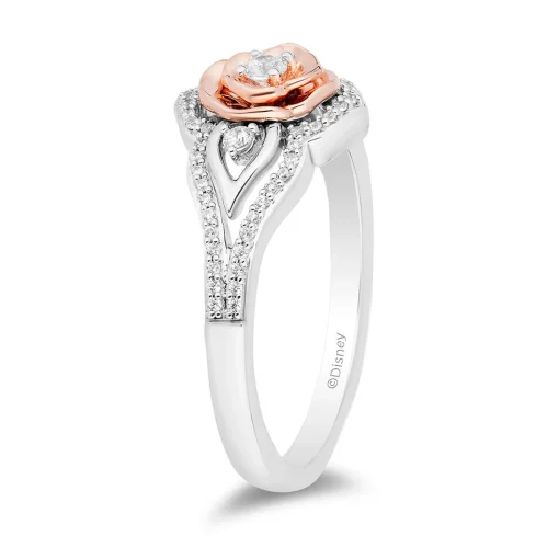 Diamond "Belle" Rose Ring In Sterling Silver & 10K Rose Gold (1/5 Ct. Tw.)