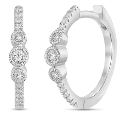 Diamond Bezel Huggie Hoop Earrings In 10K White Gold (1/7 Ct. Tw.)
