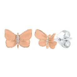 Diamond Butterfly Earrings In 10K Rose & White Gold
