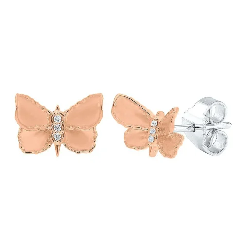 Diamond Butterfly Earrings In 10K Rose & White Gold