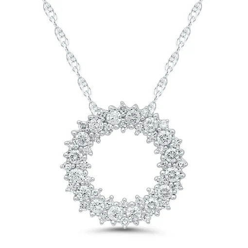 Diamond Circle Pendant With Prong Edges In 10K White Gold (3/8 Ct. Tw.)