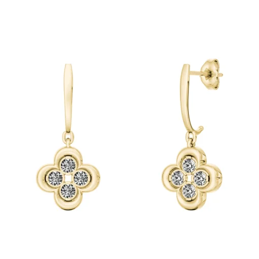 Diamond Clover Drop Stud Earrings In 14K Yellow Gold (1/4 Ct. Tw.)