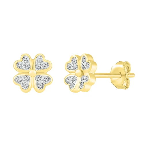 Diamond Clover Earrings In 10K Yellow Gold (1/10 Ct. Tw.)