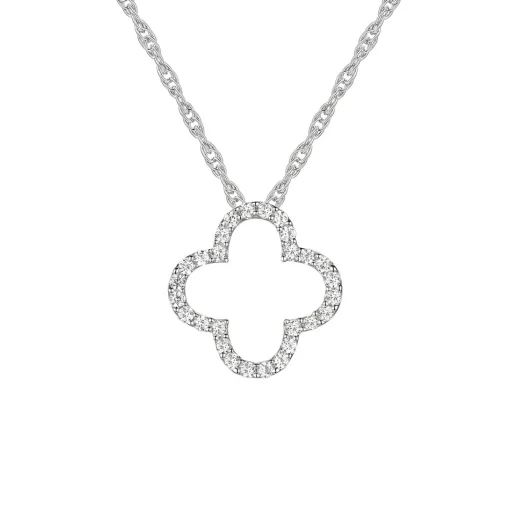 Diamond Clover Pendant In 10K White Gold (1/8 Ct. Tw.)