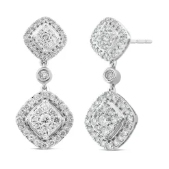 Diamond Cluster Drop Earrings In 14K White Gold (1 ½ Ct. Tw.)