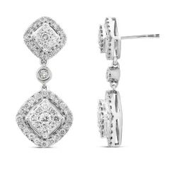 Diamond Cluster Drop Earrings In 14K White Gold (1 ½ Ct. Tw.)