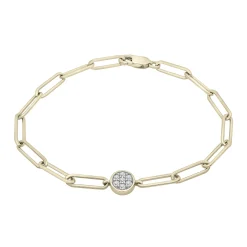 Diamond Cluster Paperclip Bracelet In 10K Yellow Gold (1/7 Ct. Tw.)