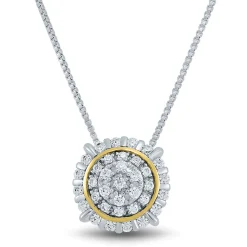 Diamond Cluster Pendant With Two Tones In Sterling Silver & 10K Yellow Gold (1/4 Ct. Tw.)