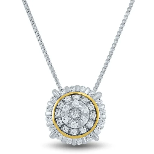 Diamond Cluster Pendant With Two Tones In Sterling Silver & 10K Yellow Gold (1/4 Ct. Tw.)