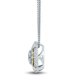 Diamond Cluster Pendant With Two Tones In Sterling Silver & 10K Yellow Gold (1/4 Ct. Tw.)