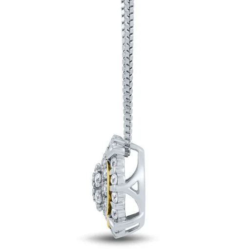 Diamond Cluster Pendant With Two Tones In Sterling Silver & 10K Yellow Gold (1/4 Ct. Tw.)