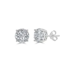 Diamond Cluster Stud Earrings With Filigree Setting In 10K White Gold (1 Ct. Tw.)