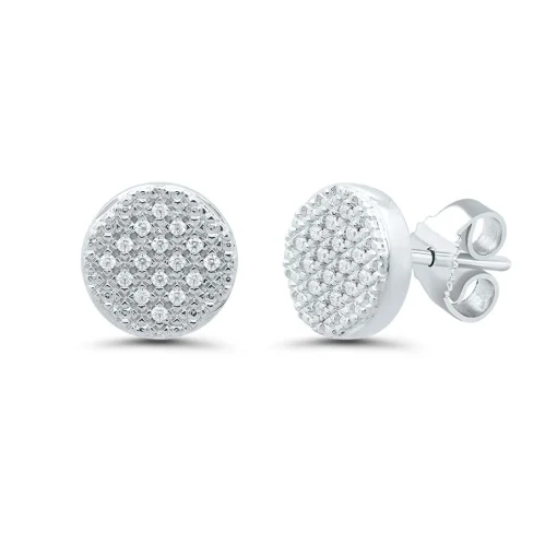 Diamond Cluster Stud Earrings With Milgrain Detail In Sterling Silver (1/10 Ct. Tw.)