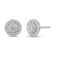 Diamond Cluster Stud Earrings With Halos In 10K White Gold (1/2 Ct. Tw.)