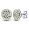 Diamond Cluster Stud Earrings With Two Tones In Sterling Silver & 10K Yellow Gold (1/4 Ct. Tw.)