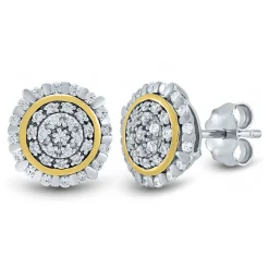 Diamond Cluster Stud Earrings With Two Tones In Sterling Silver & 10K Yellow Gold (1/4 Ct. Tw.)