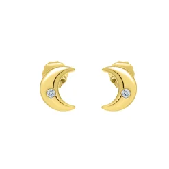 Diamond Crescent Moon Earrings In 10K Yellow Gold