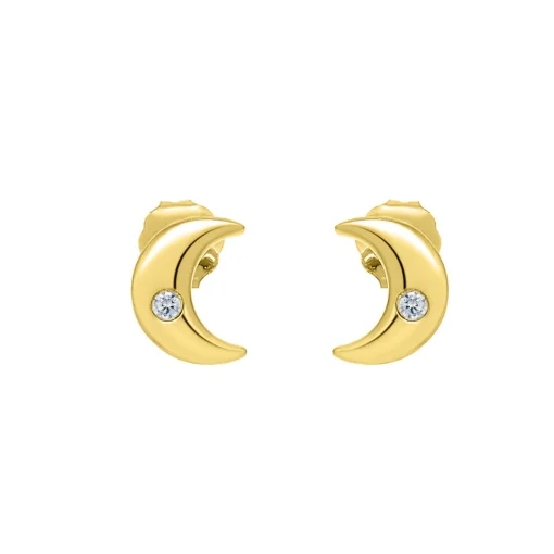 Diamond Crescent Moon Earrings In 10K Yellow Gold