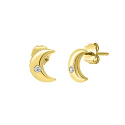 Diamond Crescent Moon Earrings In 10K Yellow Gold