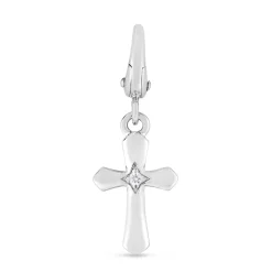 Diamond Cross Charm In Sterling Silver