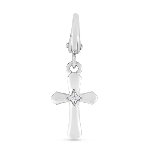 Diamond Cross Charm In Sterling Silver