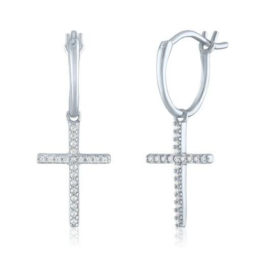 Diamond Cross Dangle Earrings In Sterling Silver (1/10 Ct. Tw.)