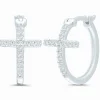 Diamond Cross Huggie Hoop Earrings In 10K White Gold (1/10 Ct. Tw.)