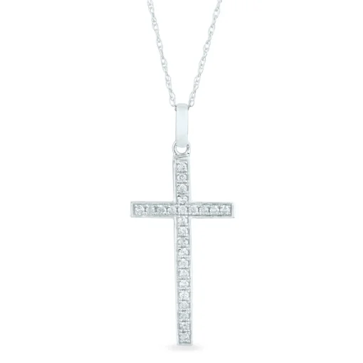 Diamond Cross Pendant In 14K White Gold (1/5 Ct. Tw.)