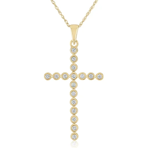 Diamond Cross Pendant In 14K Yellow Gold (1/7 Ct. Tw.)