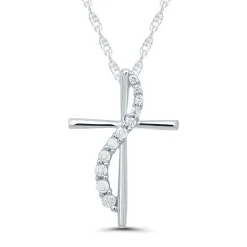 Diamond Cross Pendant In 10K White Gold (1/10 Ct. Tw.)
