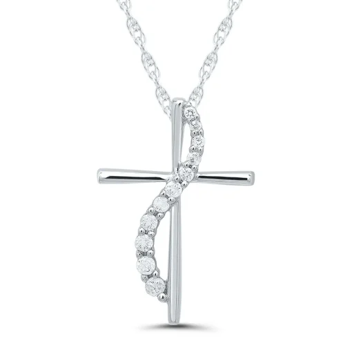 Diamond Cross Pendant In 10K White Gold (1/10 Ct. Tw.)