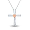 Diamond Cross Pendant In Sterling Silver & 14K Rose Gold