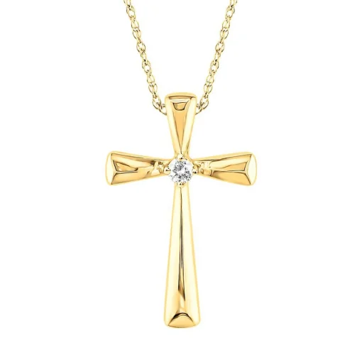 Diamond Cross Pendant In 10K Yellow Gold